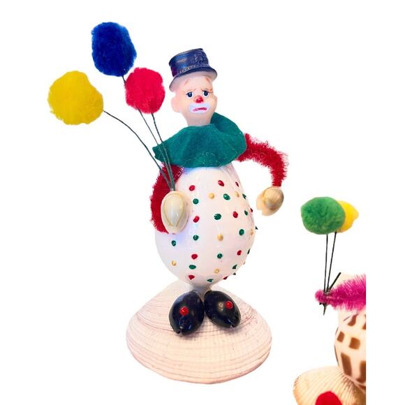 VTG Set (2) SEA SHELL CLOWNS Balloons Pipe Cleaners Shells Circus 6.5” Folk Art - Picture 3 of 6